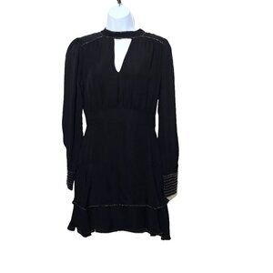 Parker Mini Dress 2 Black Beaded Trim Keyhole Neck Cocktail Event LBD Drop Waist